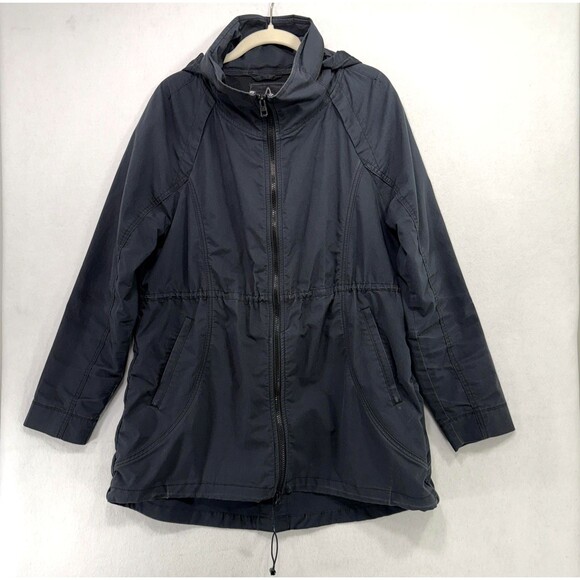 prAna Jacket Women L Navy Hooded Full Zip Organic Cotton Blend Outdoor Active - Picture 1 of 10